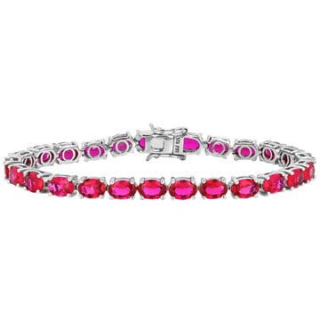 Red Lab Created Ruby Rhodium Over Sterling Silver Tennis Bracelet 19.00ctw