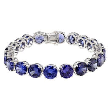 Blue Cubic Zirconia Rhodium Over Sterling Silver Tennis Bracelet 91.78ctw