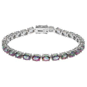 Mystic Fire® Green Topaz Rhodium Over Sterling Silver Tennis Bracelet 22.37ctw