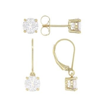 Moissanite 14K Yellow Gold Over Silver Set of 2 Pair Solitaire Earrings 4.00ctw DEW