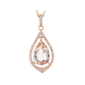 Peach Morganite 14k Rose Gold Pendant With Chain 3.14tw