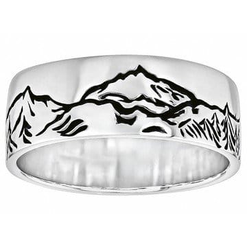 Oxidized Sterling Silver Mountain Landscape Band Ring