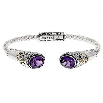 Amethyst Sterling Silver With 18K Yellow Gold Accent Cable Cuff Bracelet 3.80ctw