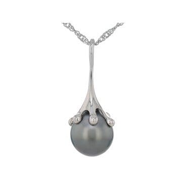 Cultured Tahitian Pearl Rhodium Over Sterling Silver Pendant with Chain