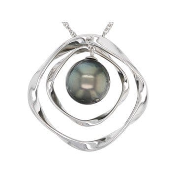 Cultured Tahitian Pearl Rhodium Over Sterling Silver Pendant With Chain