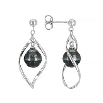 Cultured Tahitian Pearl Rhodium Over Sterling Silver Earrings