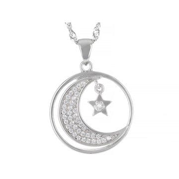 White Cubic Zirconia Rhodium Over Sterling Silver Celestial Pendant With Chain 0.35ctw