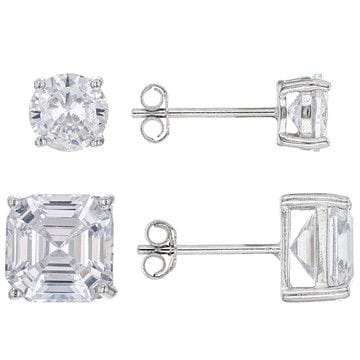 Asscher Cut White Cubic Zirconia Rhodium Over Sterling Silver Earrings- Set of 2 4.25ctw