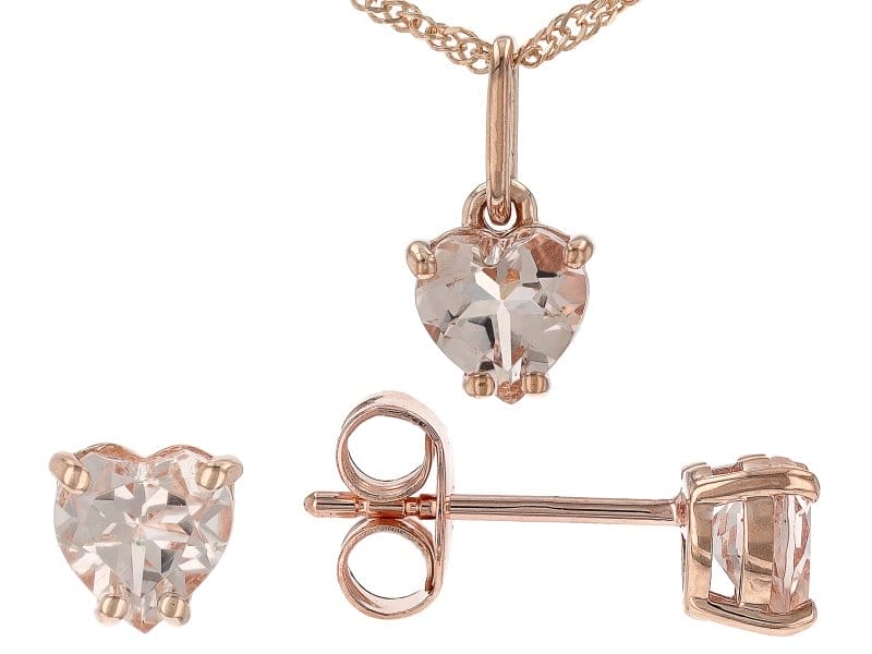 Peach Cor-De-Rosa Morganite 10k Rose Gold Children's Heart Earring And Pendant w/ Chain Set 1.05ctw