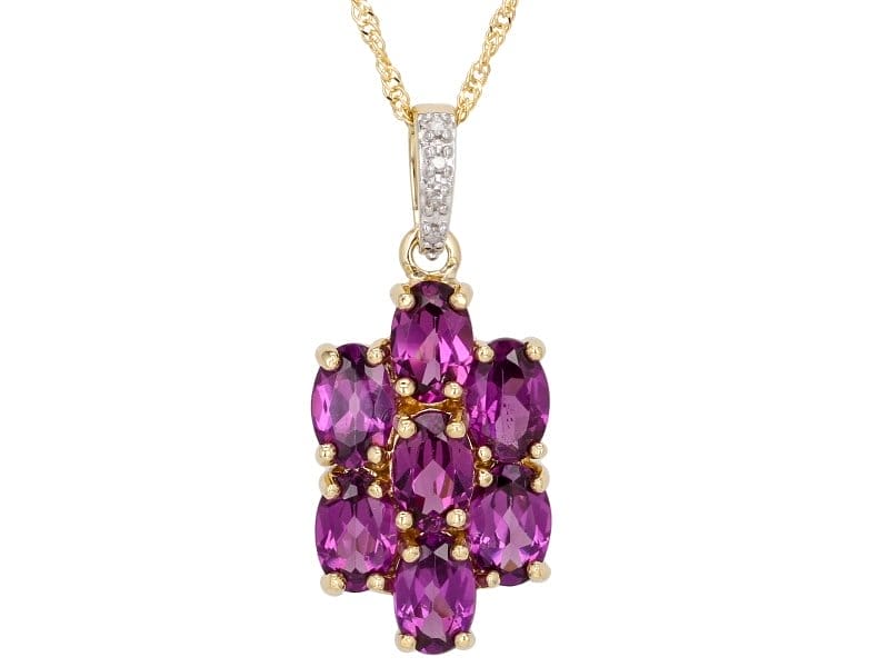 Grape Color Garnet 10k Yellow Gold Pendant With Chain 3.53ctw