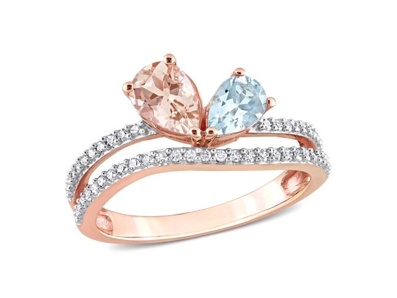 1.39ctw Morganite Aquamarine And Diamond 10k Rose Gold 2-Stone Ring