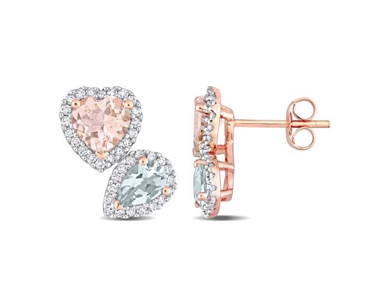 2.10ctw Morganite Aquamarine and 0.37ctw Diamond 10k Rose Gold Halo Earrings