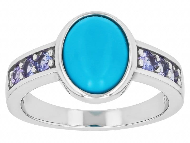 Sleeping Beauty Turquoise Rhodium Over Silver Ring 0.36ctw