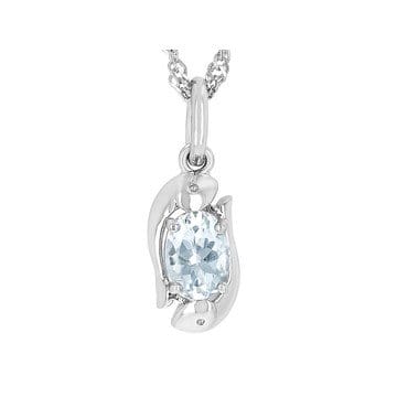 Blue Aquamarine Rhodium Over Sterling Silver Pisces Pendant With Chain .59ct