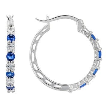 Blue Lab Created Spinel and White Cubic Zirconia Rhodium Over Silver Hoops 2.70ctw