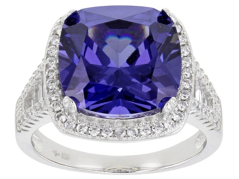 Bella Luce® Tanzanite and White Diamond Simulants Rhodium Over Silver Ring 11.37ctw