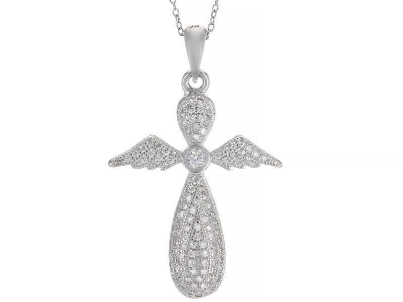 White Cubic Zirconia Rhodium Over Silver Cross Pendant With Chain 0.85ctw