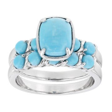 Blue Sleeping Beauty Turquoise Sterling Silver Ring Set