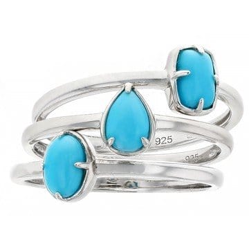 Blue Sleeping Beauty Turquoise Rhodium Over Sterling Silver Set of 3 Rings