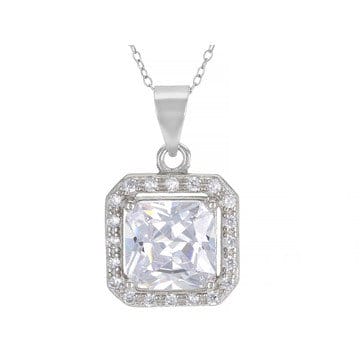 Cubic Zirconia Rhodium Over Sterling Silver Pendant With Chain 4.42ctw