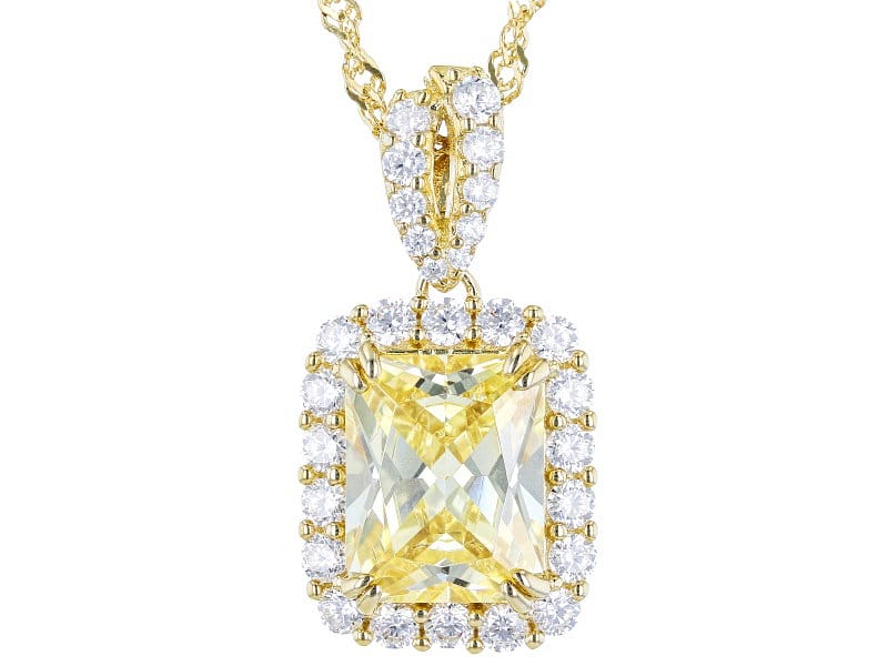 Yellow And White Cubic Zirconia 18k Yellow Gold Over Sterling Silver Pendant With Chain 7.36ctw