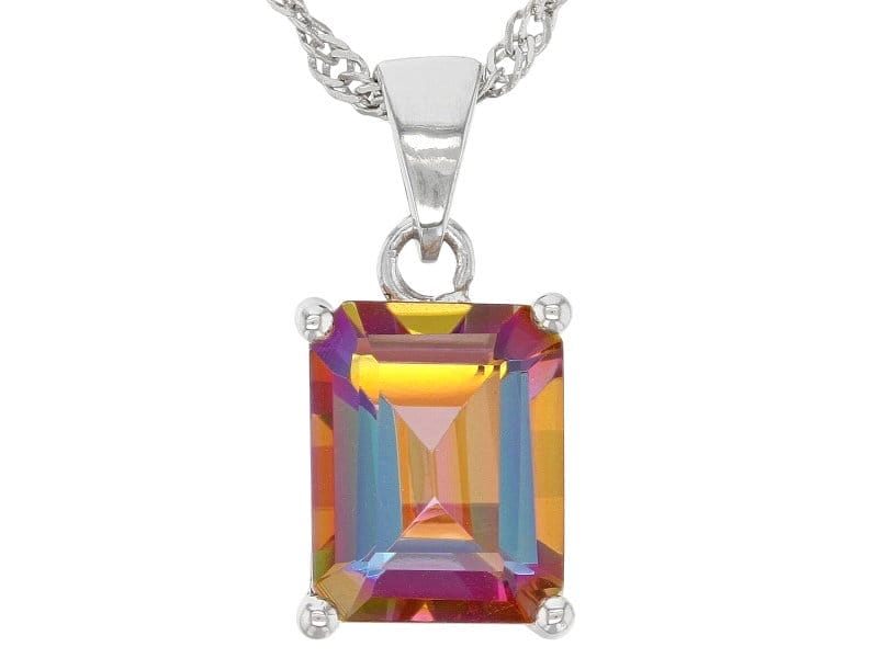 Orange Northern Lights™ Quartz Rhodium Over Sterling Silver Pendant With Chain 2.59ct