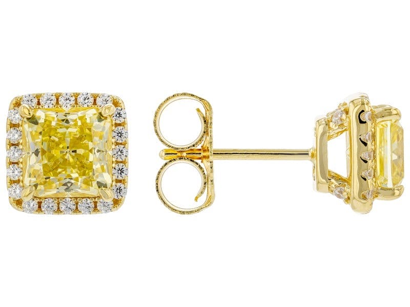 Canary And White Cubic Zirconia 18k Yellow Gold Over Sterling Silver Starry Cut Earrings 4.59ctw