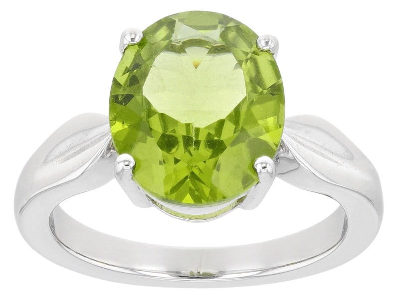 Pre-Owned Green Peridot Sterling Silver Solitaire Ring 4.50ct