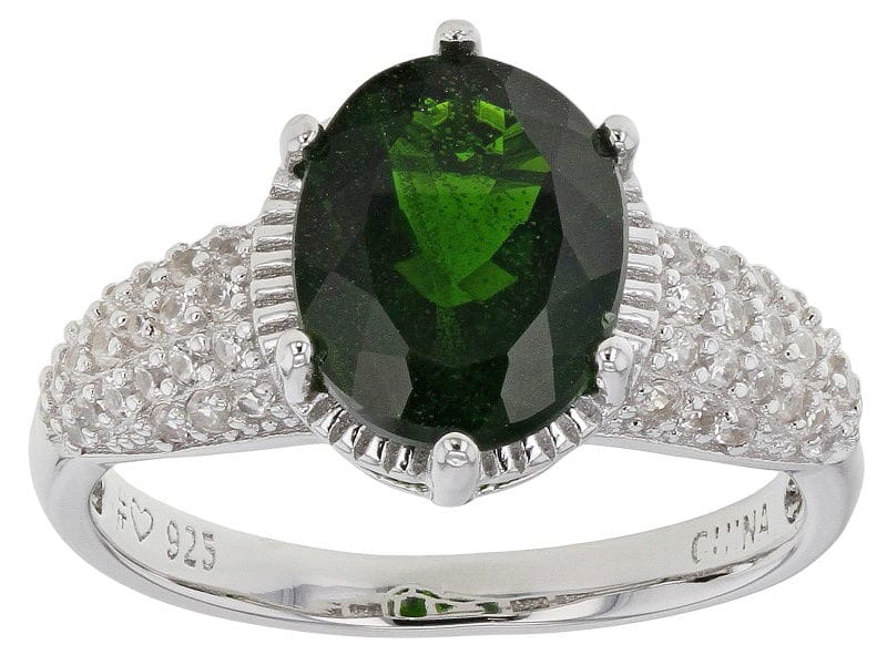 Pre-Owned Green Chrome Diopside Rhodium Over Sterling Silver Ring 3.21ctw