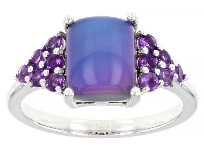 Violet Aurora Moonstone Rhodium Over Sterling Silver Ring 0.44ctw