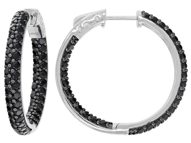 Black Spinel Rhodium Over Sterling Silver Hoop Earrings 4.50ctw