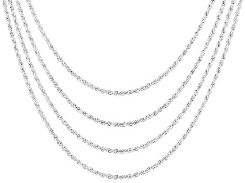 Sterling Silver 1.3MM Diamond-Cut Set Of 4 Rope 18/20/24/30 Inch Chain