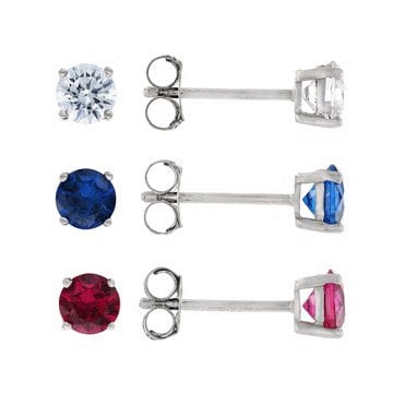 Cubic Zirconia Lab Created Ruby And Lab Created Blue Spinel Rhodium Over Silver Stud Set 3.94ctw