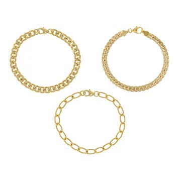 18k Yellow Gold Over Bronze Curb Link Bracelet Set of 3