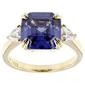 Blue And White Cubic Zirconia 18k Yellow Gold Over Sterling Silver Asscher Cut Ring 9.70ctw