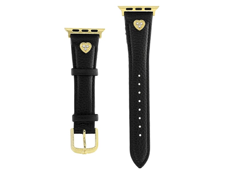 Judith Ripka Gold Tone Black Leather Smart Watch Romance Strap