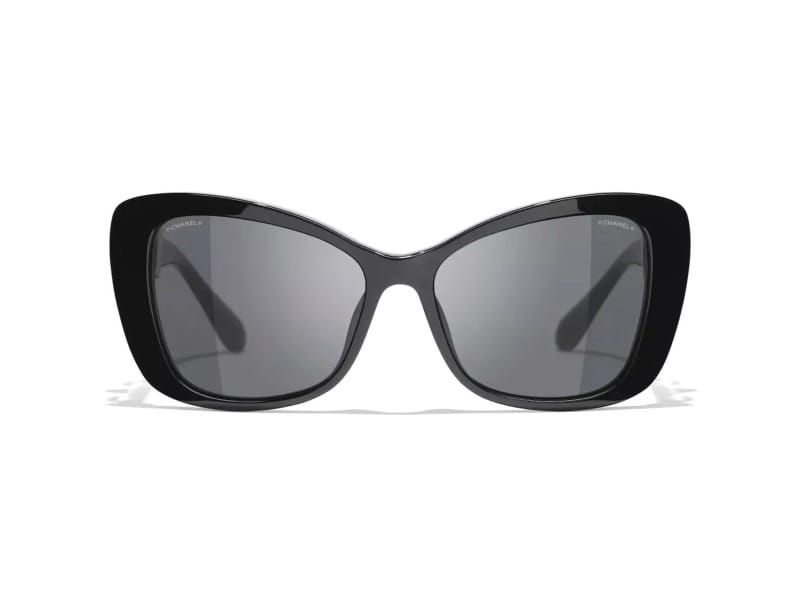 Chanel Black Frame White PearL Logo Accent/Gray Lens Sunglasses