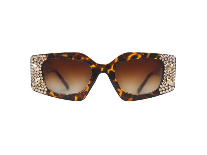 Brown Crystal Rectangular Frame Sunglasses