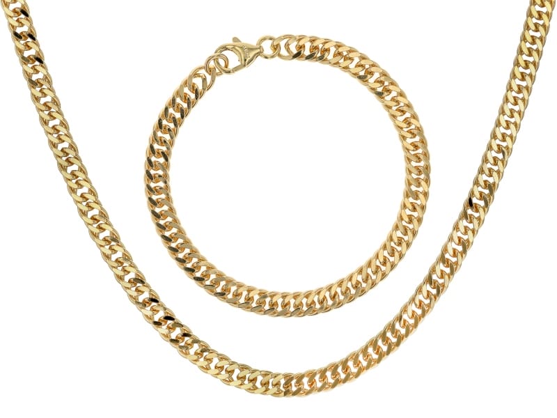 18k Yellow Gold Over Bronze 6mm Curb 20 Inch Chain and 7.5 Inch Bracelet Set of 2