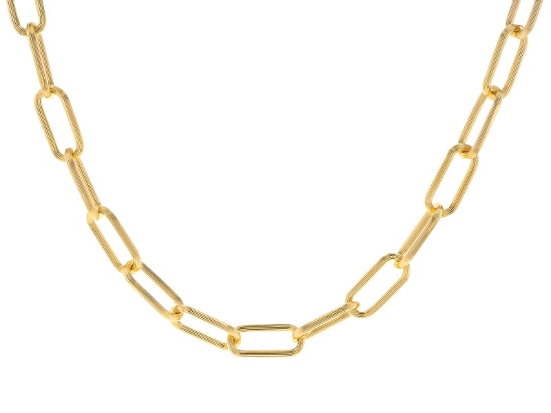 18k Yellow Gold Over Bronze Textured Paperclip 20 Inch Chain