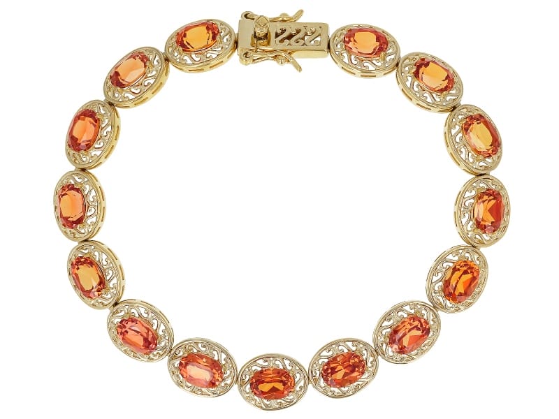 Orange lab created sapphire 18K yellow gold over sterling silver tennis bracelet 16.72ctw