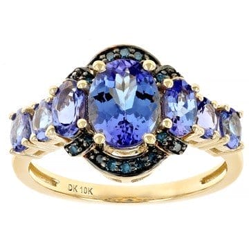 Tanzanite With Blue Diamond 10k Yellow Gold Ring 2.09ctw