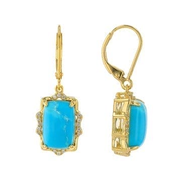 Kingman Turquoise With White Zircon 18k Yellow Gold Over Sterling Silver Earrings 0.14ctw