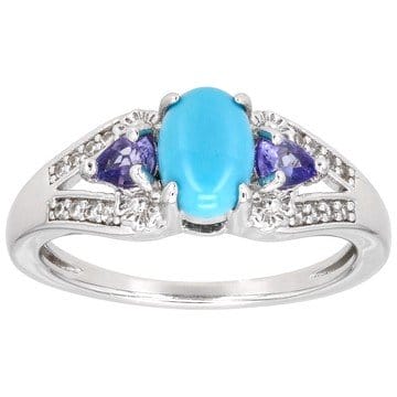 Blue Sleeping Beauty Turquoise Rhodium Over Silver Ring