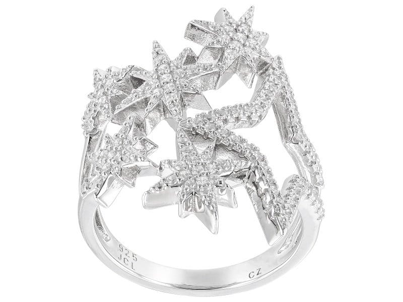 White Cubic Zirconia Rhodium Over Sterling Silver Star Ring .45ctw