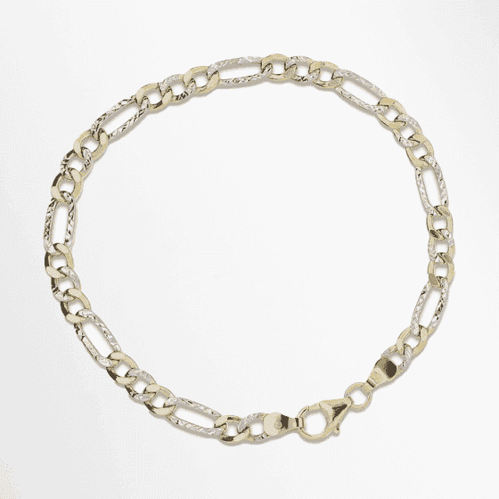 Diamond-Cut Hollow Figaro Chain Bracelet 10K Yellow Gold 7.5''