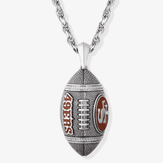 True Fans San Francisco 49ers 1/20 CT. T.W. Diamond Vertical Football Necklace in Sterling Silver