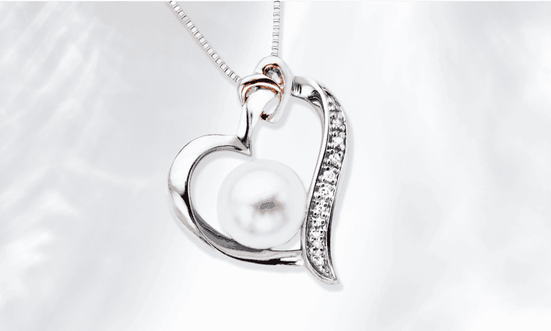Heart Necklace Cultured Pearl/Diamonds Sterling Silver/10K Gold