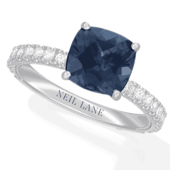 Neil Lane Cushion-Cut London Blue Topaz Engagement Ring 1/2 ct tw Diamond 14K White Gold