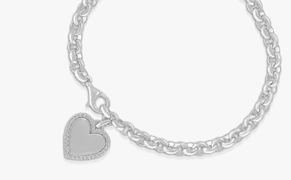 Diamond Heart Charm Bracelet 1/5 ct tw Sterling Silver 7.5''